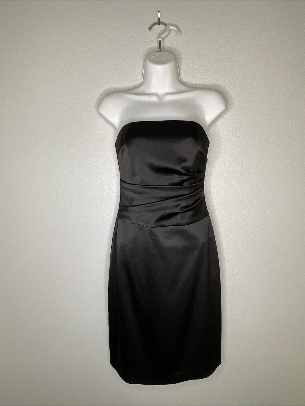 White House Black Market Strapless Black Satin Sheath Dress Cocktail Dress